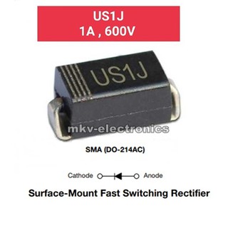 (50ตัว) US1J , 1A 600V , 75ns , Surface-Mount Ultrafast Rectifier Diode , DO-214AC