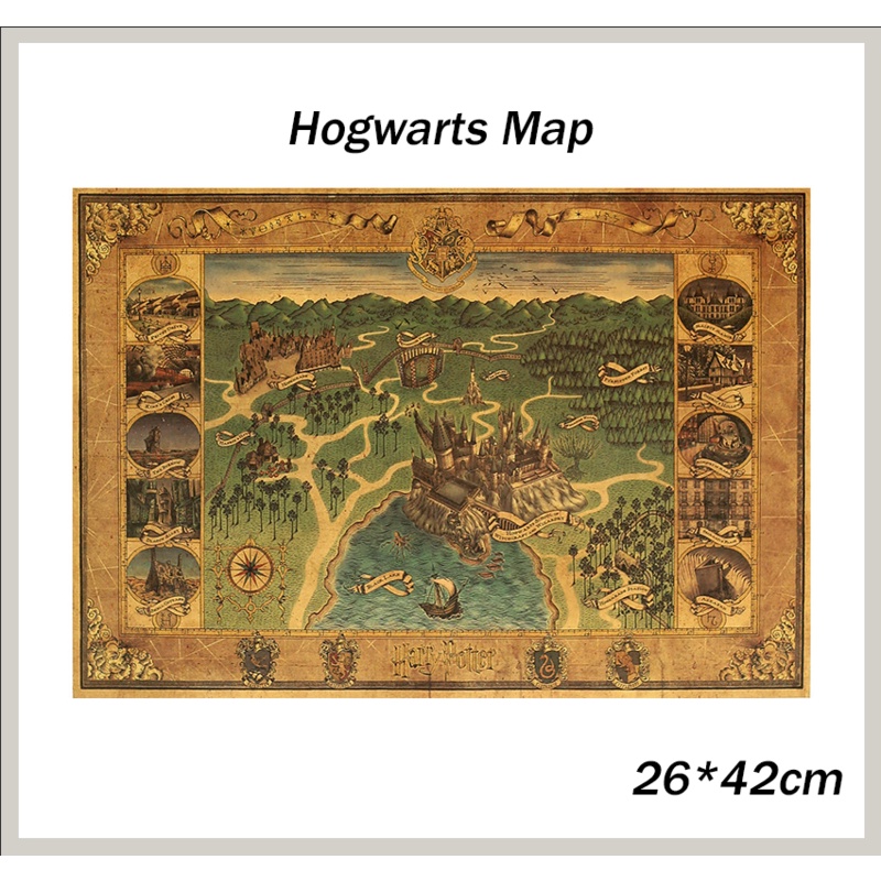 โปสเตอร์วอลเปเปอร์ติดผนัง ลายแผนที่ Harry Potter ขนาด 27x42 ซม. สไตล์วินเทจ