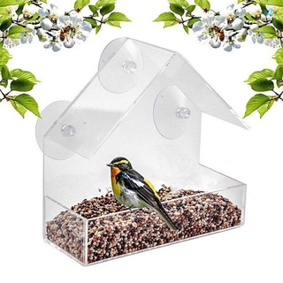 Elife Bird Feeder Window Parrot Food Feeder Bird Feed Box Outdoor Birdfeeders Waterproof Acrylic House Shaped Bird Feeding Device with 4 Suction Cups