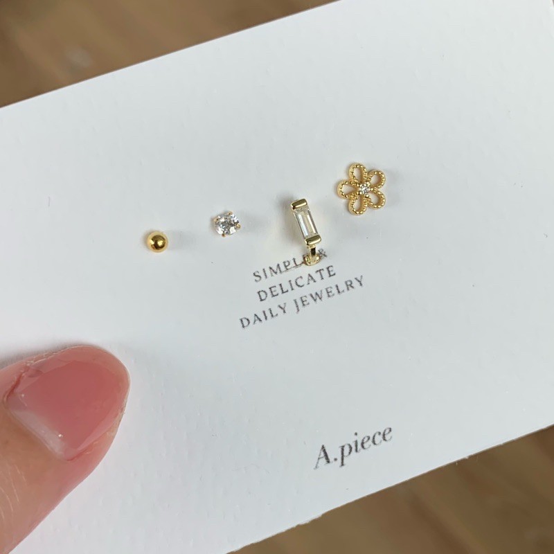 A.piece  ต่างหูเงินแท้ [all silver 925 & 14K gold] Gold set 02