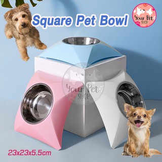 ชามสัตว์เลี้ยงทรงเหลี่ยม ชามหมา ชามแมว 23x23x5.5cm Minimal Style Square Pet Bowl พุดเดิ้ล ปอม ชิวาวา บีเกิ้ล คอร์กี้