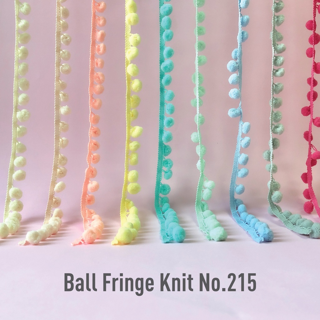 MOMOTARA No.215 (ชุดที่ 3) เทปทอชายครุยตุ้ม ปอมปอม Ball Fringe Knit ขนาด 2 CM ยาว 18 หลา เทป ริบบิ้น วัสดุตกแต่ง diy