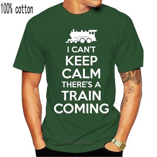 ขายดี!ขายดี เสื้อยืดคอกลม พิมพ์ลาย I CanKeep Calm Train Coming Steam Engine Spotting Fathers Day สไตล์ฮิปฮอป คลาสสิก สํา