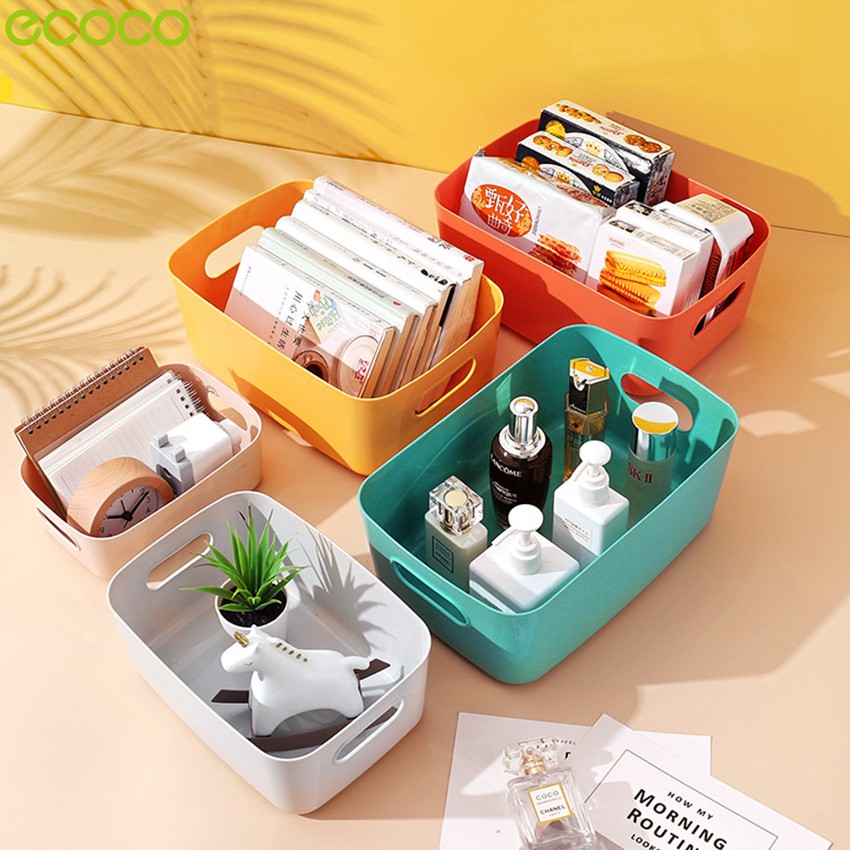 Ecoco ตะกร้าใส่ของ กล่องพลาสติก กล่องใส่ของอเนกประสงค์ ตะกร้าใส่ของ มีหูจับ2ด้าน เก็บของใช้