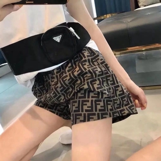 ! Fendi ! กางเกงกีฬาขาสั้น ผ้าฝ้ายแท้ ทรงหลวม หรูหรา แฟชั่นสําหรับผู้หญิง