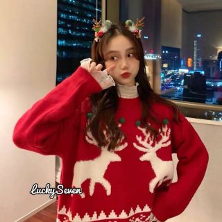 พร้อมส่งจากไทย เสื้อคริสต์มาส กวาง🎄🦌 Reindeer Christmas❤🎄 เสื้อสเวตเตอร์ไหมพรม เสื้อคริสมาส