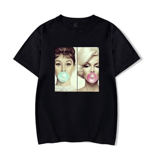 เสื้อยืดลำลองเสื้อยืด พิมพ์ลาย Marilyn Monroe Audrey Hepburn Chewing สําหรับผู้ชายS to4XL