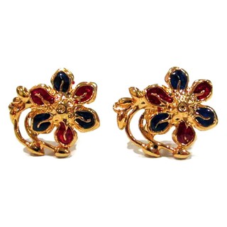TANITTgems ต่างหูทองสุโขทัยทรงดอกไม้ลงยา TNER001#525