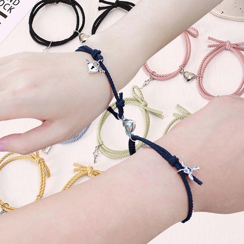 สร้อยข้อมือคู่รัก แม่เหล็ก สําหรับคนรัก ล็อก หัวใจ สร้อยข้อมือแม่เหล็ก สําหรับผู้หญิง ผู้ชาย เชือกถัก โซ่ข้อมือ เครื่องประดับ ของขวัญ มินิมอล