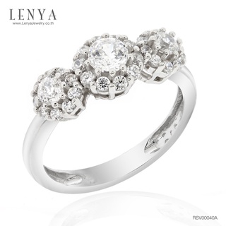 Lenya Jewelry แหวนเพชร DiamondLike รูปทรงกลม 3 เม็ดเพิ่มลูกเล่นเก๋ๆให้เรียวนิ้ว บนตัวเรือนเงินแท้ชุบทองคำขาว