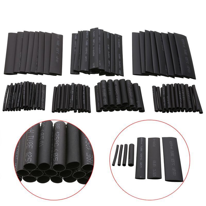 127pcs สีดําความร้อนหดหลอด Assortment Wrap ฉนวนไฟฟ้าท่อสายเคเบิล Assortment Polyolefin