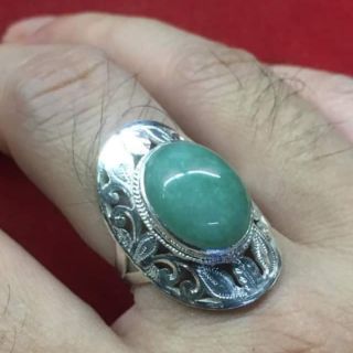 @แหวนหยกพม่าJadeite Type A ตัวเรือนเงินแท้92.5 Size58.5