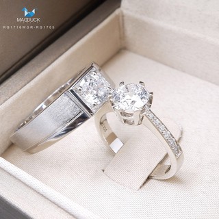 Madduckjewels แหวนเงินแท้ เพชร CZ ชุบโรเดียม RG1716WGR-RG1705