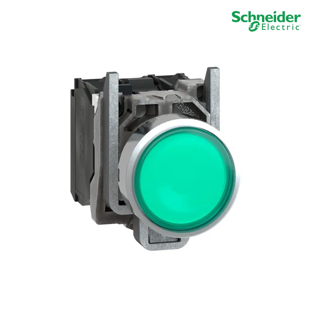 Schneider  สวิตซ์ปุ่มกดมีไฟแบบLED, แบบโลหะ, ใช้กับไฟ 220/240 VAC มีคอนแทค 1NO+1NC_XB4BW33M5 | PlugOn