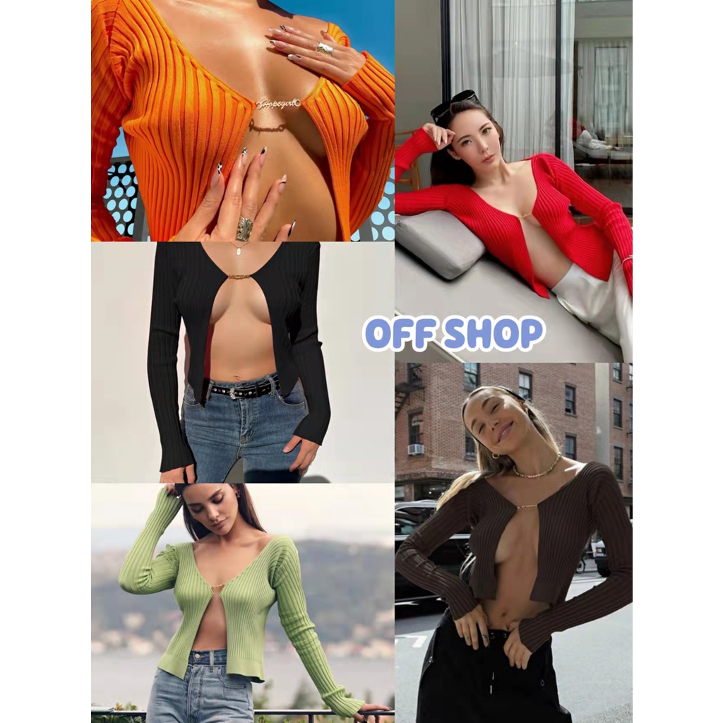 OFF SHOP พร้อมส่ง(OFF-DX-JS) เสื้อใหมพรมเว้าหน้าสุด เซ็กซี่ผ้าร่องนิ่มใสสบาย