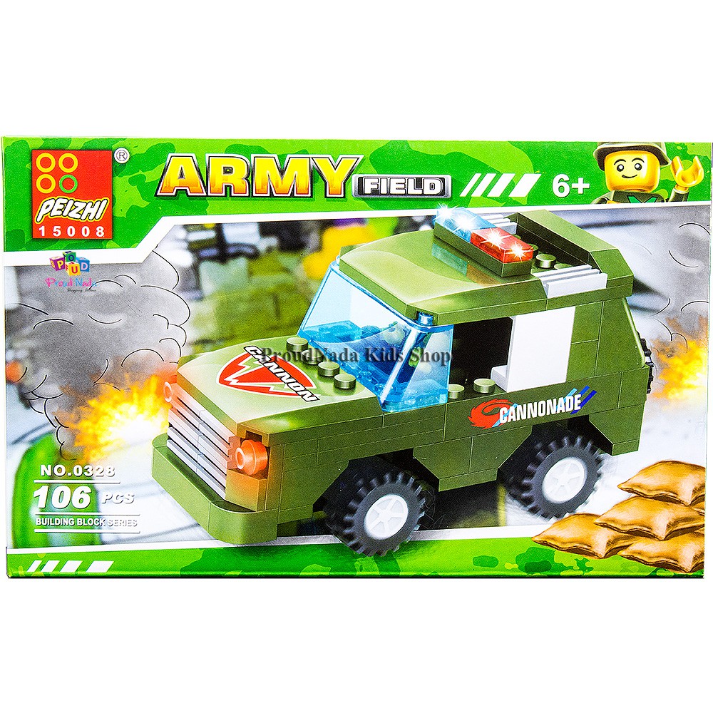 ProudNada Toys ของเล่นเด็กชุดตัวต่อรถทหาร PEIZHI ARMY FIELD 106 PCS 0328