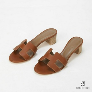 NEW HERMES ORAN SANDALS HIGH HEELS 38 BROWN CALF