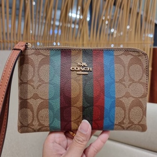 COACH C5624 LARGE CORNER ZIP WRISTLET IN SIGNATURE CANVAS WITH STRIPE