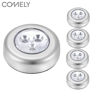 COMELY ไฟมินิไร้สาย LED แบบแตะ โคมไฟในตู้ ครัว ตู้เสื้อผ้า ไฟมี3ดวง/4ดวง ไฟกลางคืน LED สร้างสรรค์ ไฟสปอร์ตไลท์ข้างเตียง ทางเดินในหอพักรถยนต์ ไฟฉุกเฉินไร้สาย