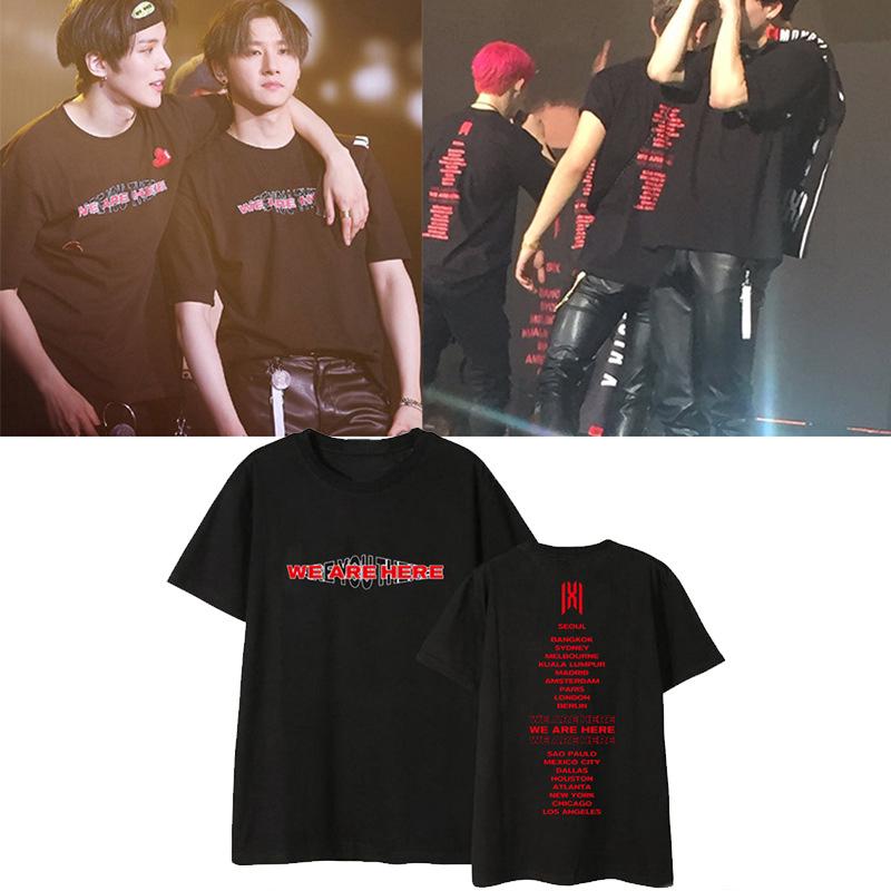 เสื้อยืดผ้าฝ้ายพิมพ์ลาย KPOP MONSTA X We Are Here Concert Unisex