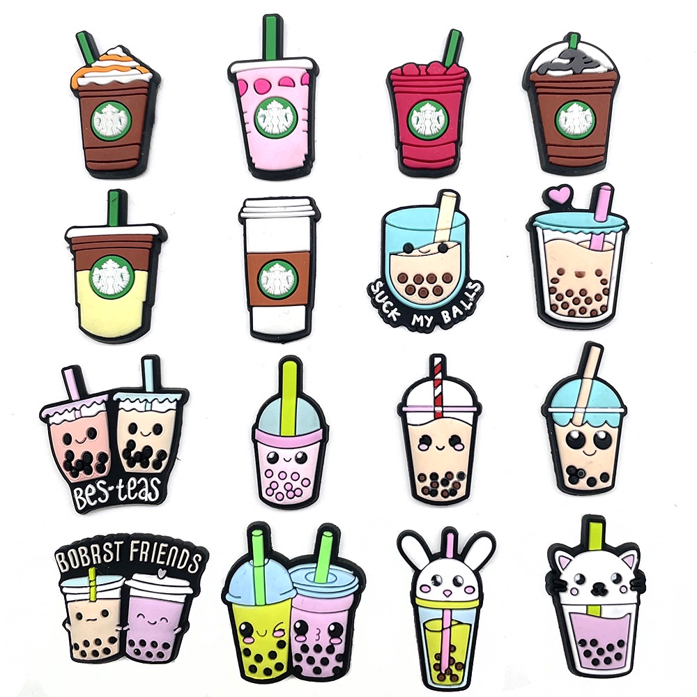 น่ารักนมชาอุปกรณ์รองเท้า Charms สําหรับรองเท้าแตะ Starbucks Garden รองเท้าตกแต่ง Fit Clogs ผู้หญิงเด็กของขวัญ