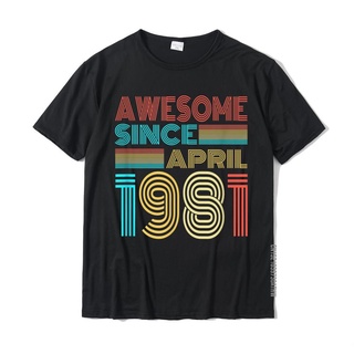 เสื้อยืดผ้าฝ้าย พิมพ์ลาย Awesome Since April 1981 40th Birthday สไตล์เรโทร สําหรับผู้ชายS-5XL