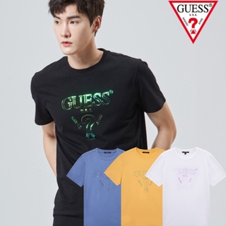 เสื้อยืดสีขาวเสื้อยืดแขนสั้น ผ้าฝ้าย พิมพ์ลาย Guess Aurora Film ทรงสามเหลี่ยม สําหรับผู้ชาย และผู้หญิง