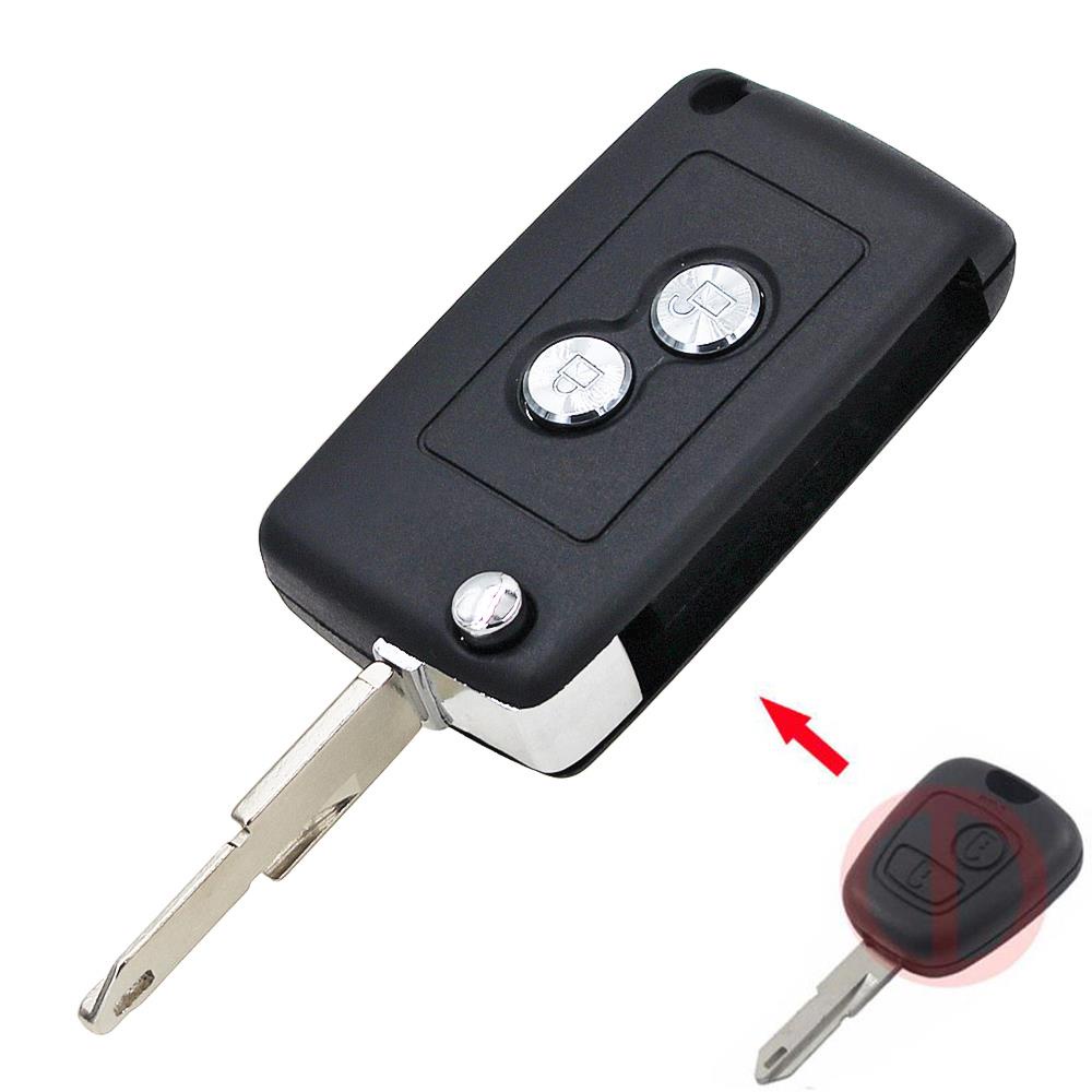 ดัดแปลง2ปุ่มพับปลอกหุ้มรีโมทกุญแจสำหรับ Peugeot 206 106 306 406เคสกุญแจ Ne73ใบมีด
