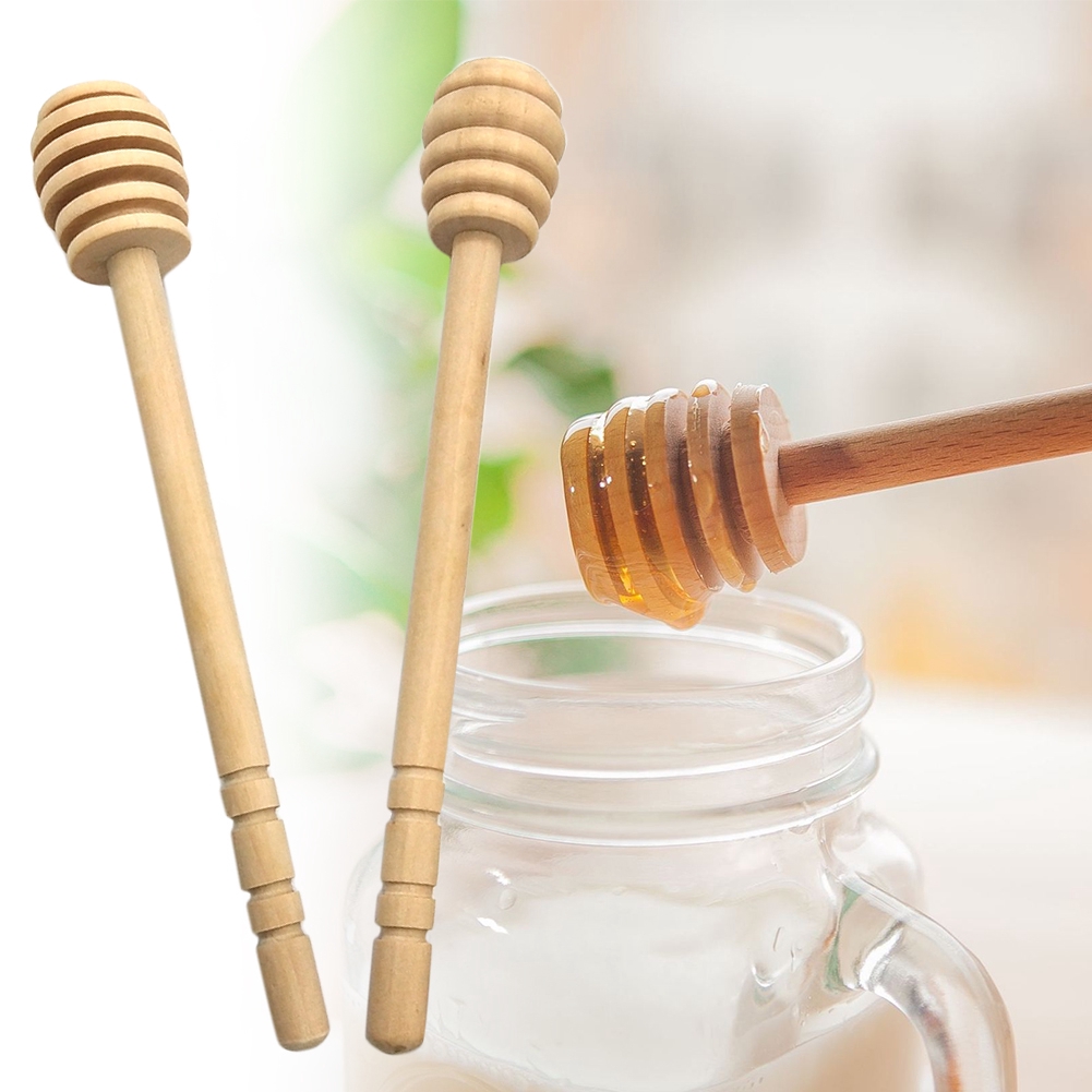 Wooden Honey Dipper Spiral Long Handle Mixing Stick Spoon Kitchen Tools