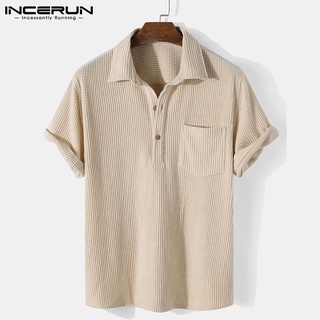 INCERUN เสื้อโปโล แขนสั้น สีพื้น สำหรับผู้ชาย