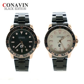 Conavin Watch (Black ED) นาฬิกาสุภาพบุรุษ-สตรี สาย Stainless Steel (Black Steel) สีดำ ระบบเข็ม