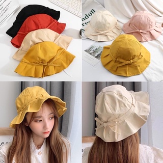 (CJ) หมวกบักเก็ต Bucket hat มีโบว์ปีกจีบ