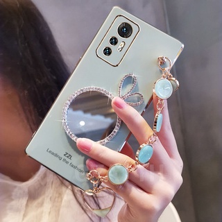 New เคสโทรศัพท์ Xiaomi 12 Pro 2022 Fashion Soft Case Electroplating Shell Bracelet + Cute Rabbit Make Up Mirror Lens Protection Cover Xiaomi12Pro Mi12 เคส