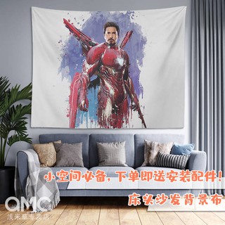 ผ้าแขวนผนัง。wallpaper ติดผนัง。 Marvel Avengers Iron Man ผนังผ้าพื้นหลังผ้าอะนิเมะอุปกรณ์ต่อพ่วงตกแต่งหอพักตกแต่งพื้นหลัง