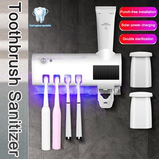 UV ที่ใส่แปรงสีฟัน Sanitizer โซลา ที่วางแปรงสีฟันแบบติดผนัง USB เครื่องจ่ายยาสีฟันสำหรับห้องน้ำ