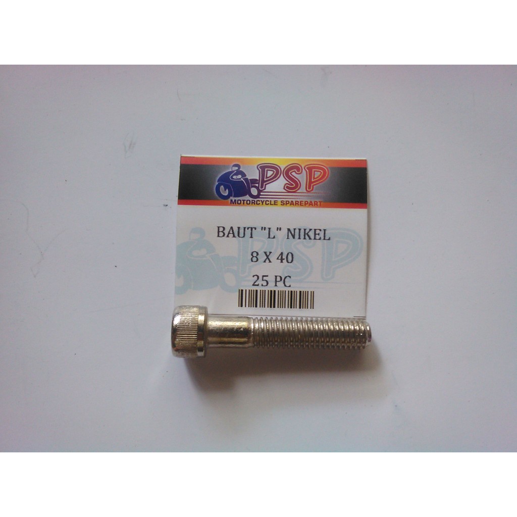 NICKEL "L" BOLT 8 x 40 / "12 L Key 6 / ด้าย 8 mm x ยาว 40 mm (ราคาต่อ 1 ชิ้น)