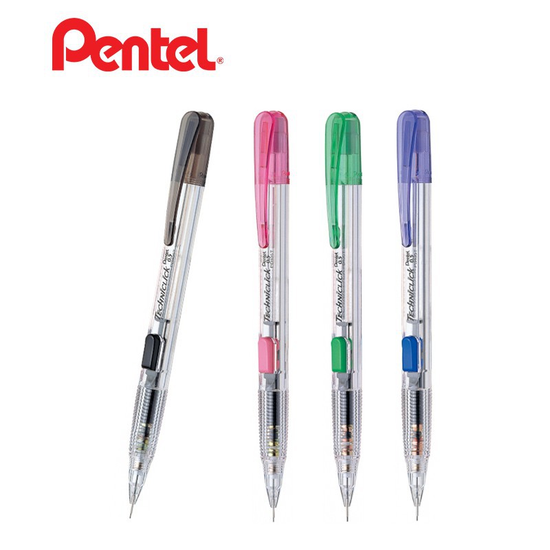 Pentel เพนเทล techniclick mechanical pencil 0.5 มม. PD105 ดินสอกด ด้านข้าง รุ่นฮิต ญี่ปุ่น แบบใส ดำ เขียว น้ำเงิน ชมพู