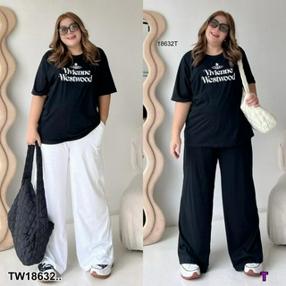 J18632 set #Bigsize 2 ชิ้น เสื้อคอกลมแขนสั้น + กางเกงขายาว set #Bigsize 2 pcs. Short sleeve round neck top + long pants