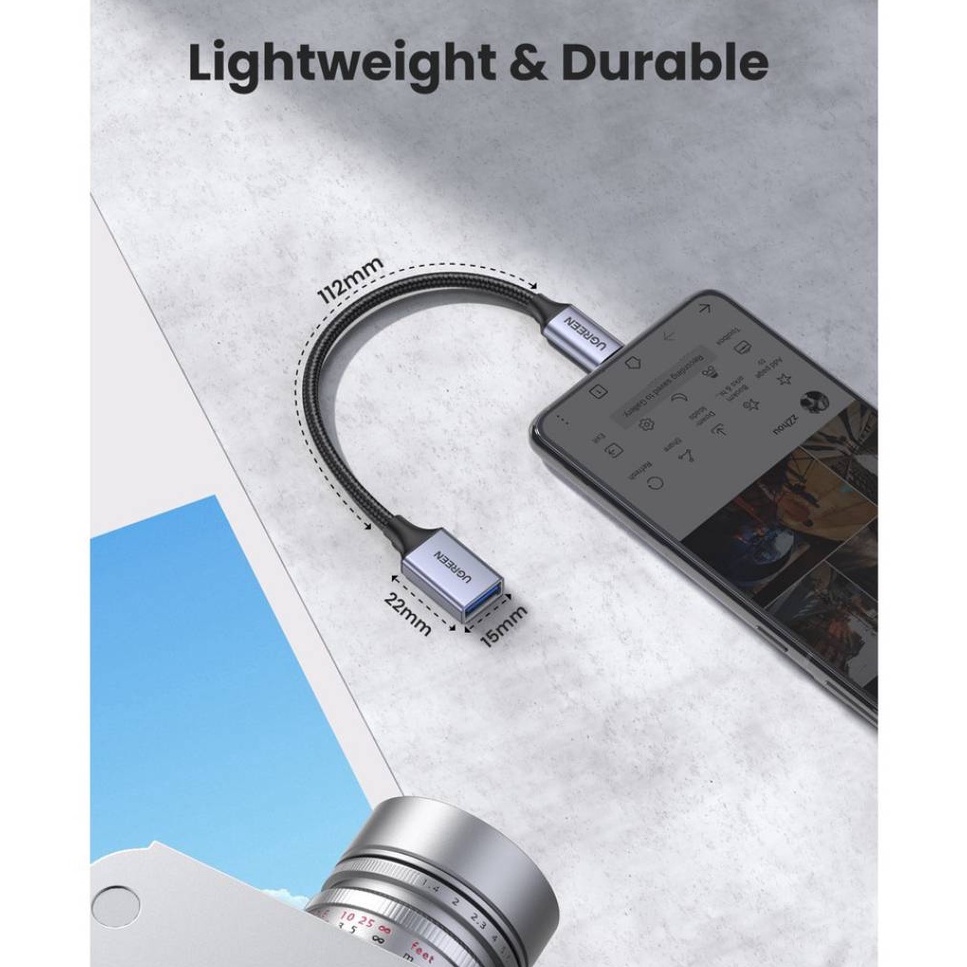 UGREEN รุ่น70889 อะแดปเตอร์เคเบิ้ลสายถัก Type C to USB 3.0 OTG โอนถ่ายข้อมูล 5Gbps รองรับมือถือ และแท็บเล็ต!!