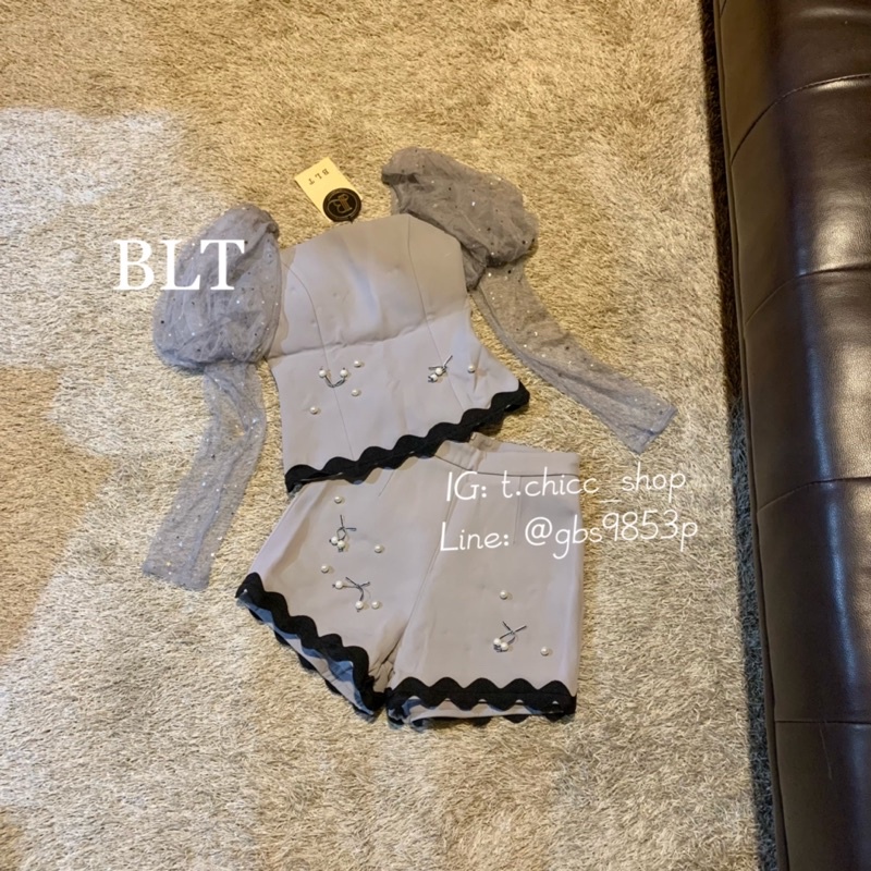 BLT ชุดสีเทา ชุดเซ็ทสีเทา กางเกงขาสั้นเสื้อแขนยาวน่ารักมาก BLT brand-xs