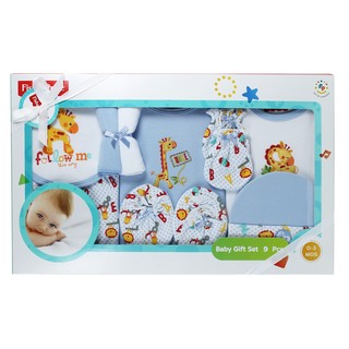 Fisher Price Gift Set ชุดของขวัญ เด็กแรกเกิด 9 ชิ้น สีฟ้า กิ๊ฟเซ็ตเสื้อผ้าสำหรับเด็ก 0-3 เดือน ผลิตจากผ้า Cotton 100% ไม