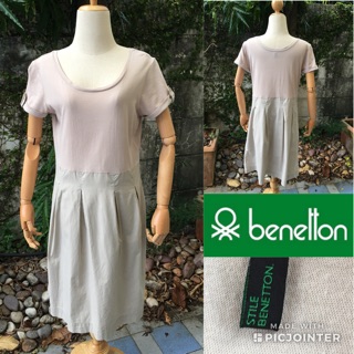 2sis1bro แบรนด์แท้ Benetton เดรสทรงจีบ สีน้ำตาล มือสอง พร้อมส่ง