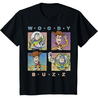 เสื้อยืดผ้าฝ้ายพรีเมี่ยม เสื้อยืด พิมพ์ลาย Disney Pixar Toy Story and Buzz Panel Grid