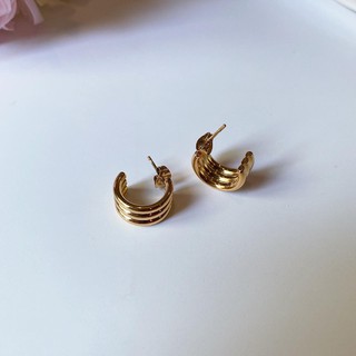 Delishdesign minton earrings ต่างหูก้านเงิน 92.5% ต่างหูสไตล์เกาหลี วัสดุ titanium steel ชุบทอง 18K