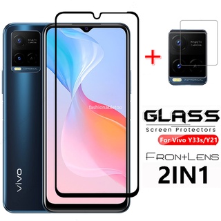 2 In 1 ฟิล์มกระจกนิรภัยกันรอยหน้าจอสําหรับ Vivo Y21 Y21S Y33S Y20 Y20I Y20S Y20Sg Y20A Y20T Y12S Y12A V21 V21E 4G 5G