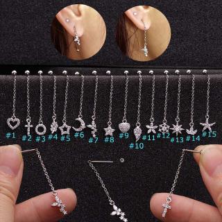 ต่างหูสตรีแบบติดหูรูปเส้นยาว 20 กรัม pinna tragus stud earrings 6 มม. 1 ชิ้น