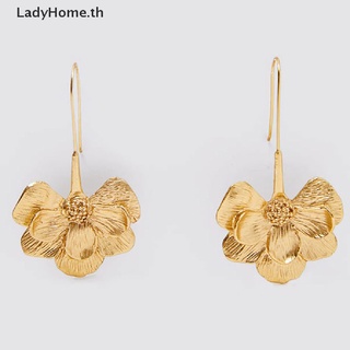 LADYHOME Female Fashion Gold Metal Flower Dangle Earrings For Women Simple Design Earring .