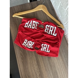 #SH88 ❤️‍🔥พร้อมส่ง❤️‍🔥เสื้อเกาะอก สีแดงสด มีห่วงด้านหน้า แต่งลาย baby girl