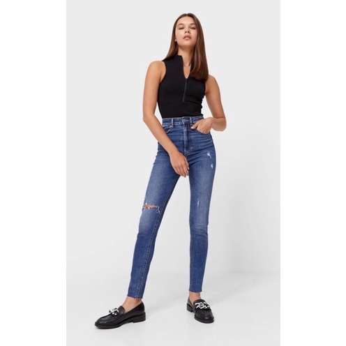 PLWSR5. Stradivarius Denim skinny กางเกงยีนส์เอวสูง ผ้ายืด