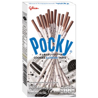 Pocky Cookies &amp; Cream Taste ป๊อกกี้ บิสกิตแท่งรสช็อกโกแลตเคลือบครีมรสนมและเกล็ดคุกกี้ ตรา กูลิโกะ 45 กรัม x 10 กล่อง